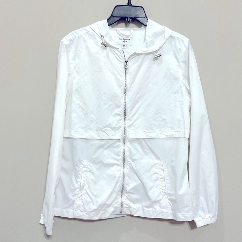 True Religion White Windbreaker Jacket Sz Med White Tonal Signature Layered